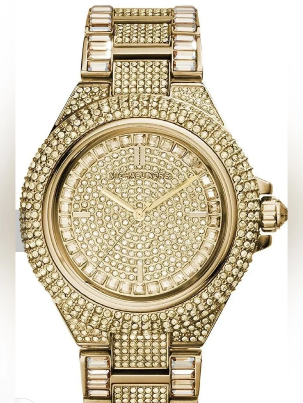 Michael Kors Camille Diamonds Gold Dial Gold Steel Strap Watch For Women